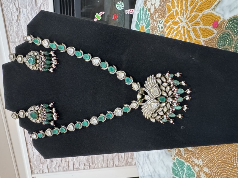 Emerald Peacock Necklace & Earring Set 4